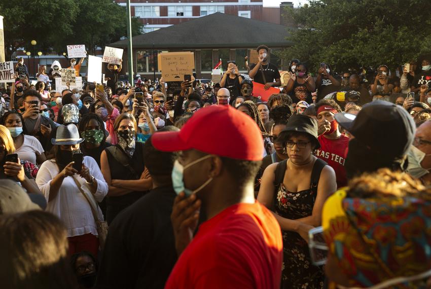 Protesters gather at the Solidarity Rally and March for George Floyd and Breonna Taylor in Dallas on May 29, 2019.